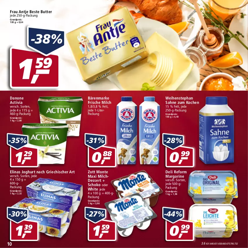 Aktueller Prospekt Real - Real Handzettel - von 28.02 bis 05.03.2022 - strona 10 - produkty: activia, bärenmarke, beste butter, butter, danone, danone activia, deli reform, dessert, eis, elinas, elinas joghurt, frau antje, frische milch, joghur, joghurt, joghurt nach, margarine, milch, Milchdessert, monte, reis, sahne, schoko, Ti, weihenstephan, zott, Zott Monte