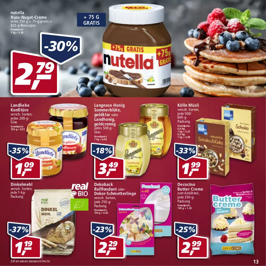 Aktueller Prospekt Real - Real Handzettel - von 28.02 bis 05.03.2022 - strona 13 - produkty: Blüte, butter, cin, creme, dinkelmehl, eis, honig, kölln, konfitüre, landliebe, langnese, mehl, Mett, müsli, nuss, nuss-nugat-creme, nutella, reis, Schmetterling, Ti