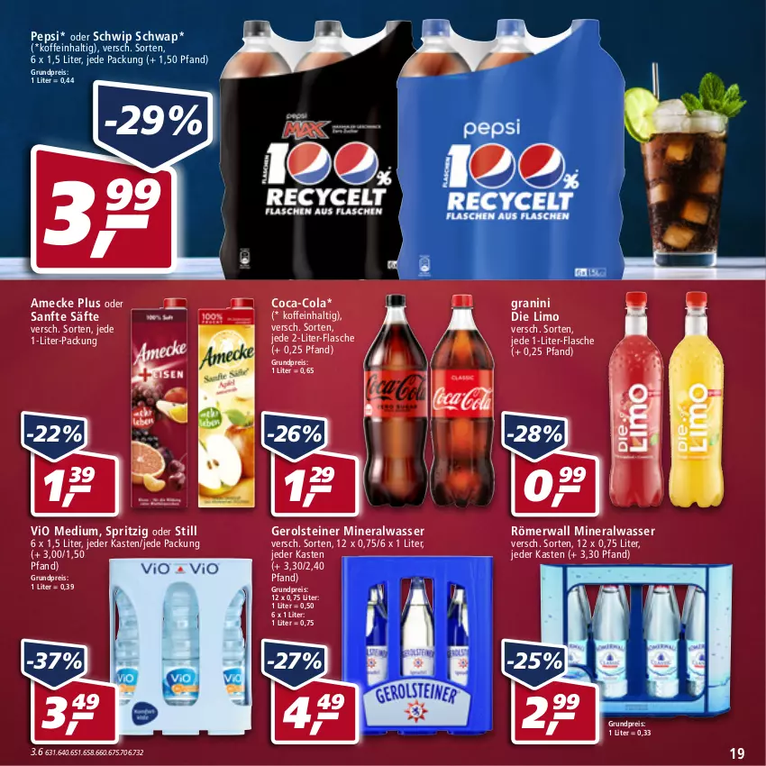 Aktueller Prospekt Real - Real Handzettel - von 28.02 bis 05.03.2022 - strona 19 - produkty: Alwa, amecke, coca-cola, cola, eis, flasche, gerolsteine, gerolsteiner, granini, granini die limo, limo, mineralwasser, pepsi, reis, säfte, Schwip Schwap, steiner, Ti, wasser