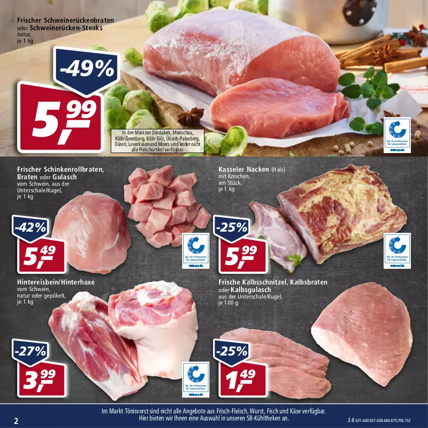 Aktueller Prospekt Real - Real Handzettel - von 28.02 bis 05.03.2022 - strona 2 - produkty: angebot, angebote, axe, braten, eis, fisch, fleisch, gulasch, Haxe, kalbsschnitzel, Käse, kasseler, Kugel, natur, reis, rollbraten, Rückenbraten, Schal, Schale, schinken, schnitzel, schwein, schweine, schweinerücken, steak, steaks, Ti, wein, weine, wurst