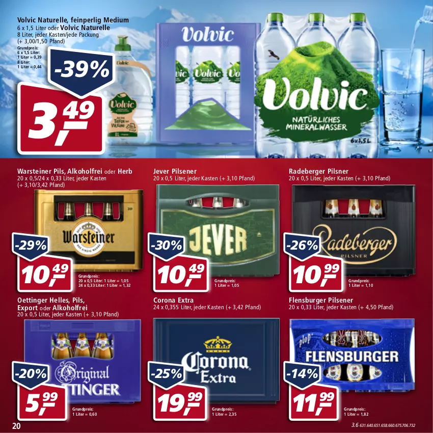 Aktueller Prospekt Real - Real Handzettel - von 28.02 bis 05.03.2022 - strona 20 - produkty: alkohol, Berger, burger, corona, corona extra, eis, elle, flensburger, jever, jever pilsener, natur, oettinger, pils, pilsener, pilsner, radeberger, radeberger pilsner, reis, rel, steiner, Ti, volvic, warsteiner