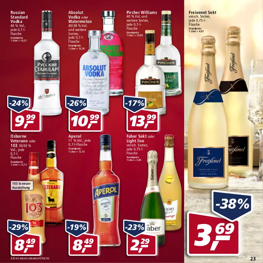 Aktueller Prospekt Real - Real Handzettel - von 28.02 bis 05.03.2022 - strona 23 - produkty: Absolut Vodka, aperol, eis, flasche, freixenet, osborne, pircher, reis, russian standard, sekt, veterano, vodka