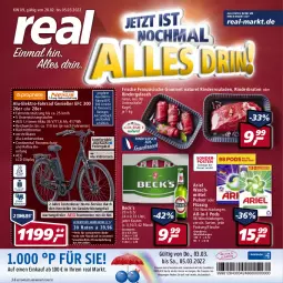 Gazetka promocyjna Real - Real Handzettel - Gazetka - ważna od 05.03 do 05.03.2022 - strona 1 - produkty: aeg, akku, ariel, ariel waschmittel, Bau, braten, coupon, eier, eis, Elektro, elle, ente, Fahrrad, flasche, gabel, gulasch, Kugel, natur, oder rindergulasch, payback, Pods, preis für vormontierte räder, prophete, reis, rel, rind, rinder, rinderbraten, rindergulasch, Rinderroulade, rinderrouladen, rouladen, rücktrittbremse, rwe, Schal, Schale, teller, Ti, waschmittel