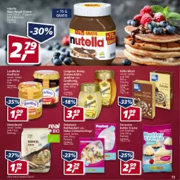 Gazetka promocyjna Real - Real Handzettel - Gazetka - ważna od 05.03 do 05.03.2022 - strona 13 - produkty: Blüte, butter, cin, creme, dinkelmehl, eis, honig, kölln, konfitüre, landliebe, langnese, mehl, Mett, müsli, nuss, nuss-nugat-creme, nutella, reis, Schmetterling, Ti