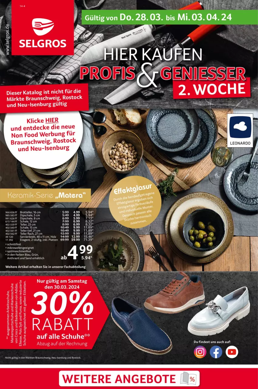 Aktueller Prospekt Selgros - Non Food - von 28.03 bis 03.04.2024 - strona 1 - produkty: Abtei, Adidas, angebot, angebote, Bad, braun, decke, dip, Dipschale, elle, Etagere, Holz, Kette, latte, LG, puma, sandale, sandalen, Schal, Schale, schuhe, Sport, sportschuhe, spülmaschinen, tee, teller, Ti