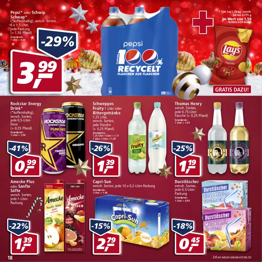 Aktueller Prospekt Real - Real Handzettel - von 13.12 bis 18.12.2021 - strona 18 - produkty: amecke, Cap, capri-sun, chips, drink, durstlöscher, eis, energy drink, flasche, getränk, getränke, pepsi, reis, Rockstar, säfte, schweppes, Schwip Schwap, thomas henry, Ti, Tüte