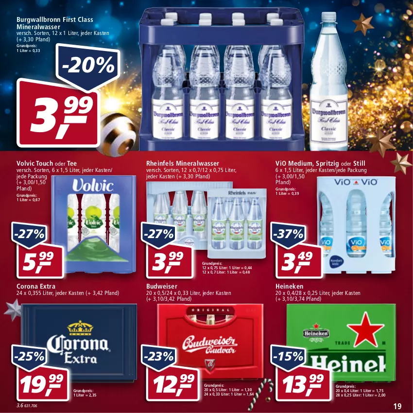 Aktueller Prospekt Real - Real Handzettel - von 13.12 bis 18.12.2021 - strona 19 - produkty: Alwa, budweiser, burgwallbronn, corona, corona extra, eis, heineken, mineralwasser, reis, tee, Ti, volvic, wasser