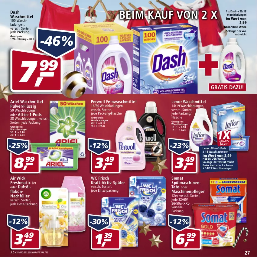 Aktueller Prospekt Real - Real Handzettel - von 13.12 bis 18.12.2021 - strona 27 - produkty: Air Wick, ariel, ariel waschmittel, eis, feinwaschmittel, flasche, kraft, lenor, lenor waschmittel, Maschinenpfleger, perwoll, Pods, reis, somat, spülmaschinen, spülmaschinentabs, Ti, waschmittel, wc frisch, WICK