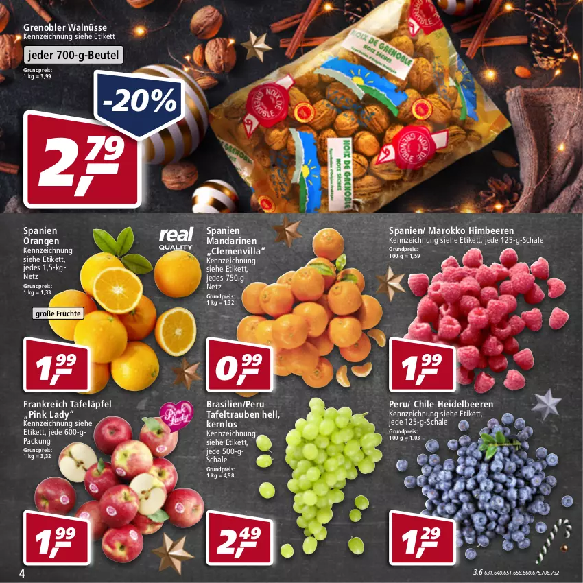 Aktueller Prospekt Real - Real Handzettel - von 13.12 bis 18.12.2021 - strona 4 - produkty: beere, beeren, beutel, eis, früchte, heidelbeere, heidelbeeren, himbeer, himbeere, himbeeren, mandarine, mandarinen, orange, orangen, Pink Lady, reis, Schal, Schale, tafeläpfel, tafeltrauben, Ti, trauben