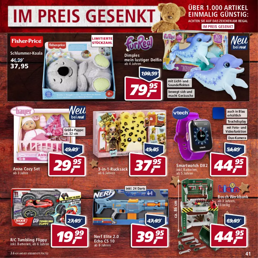 Aktueller Prospekt Real - Real Handzettel - von 13.12 bis 18.12.2021 - strona 41 - produkty: Bank, batterie, batterien, bosch, deo, eis, kamera, Lusti, mac, nerf, Puppe, regal, reis, rucksack, sac, smartwatch, Ti