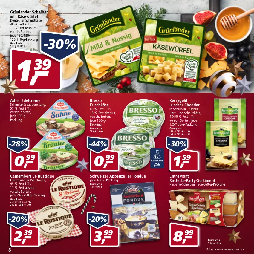 Aktueller Prospekt Real - Real Handzettel - von 13.12 bis 18.12.2021 - strona 8 - produkty: appenzeller, bresso, camembert, cheddar, creme, deutscher schnittkäse, edelcreme, eis, elle, Fondue, französischer weichkäse, frischkäse, grünländer, Käse, kerrygold, Le Rustique, reis, Schmelzkäse, schmelzkäsezubereitung, schnittkäse, Ti, weichkäse, würfel