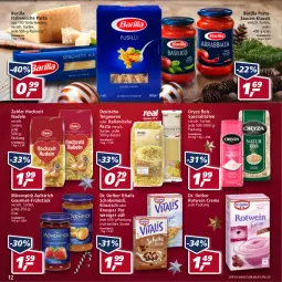 Gazetka promocyjna Real - Real Handzettel - Gazetka - ważna od 18.12 do 18.12.2021 - strona 12 - produkty: aufstrich, barilla, beutel, creme, Dr. Oetker, eis, hartweizen, Hochzeit Nudeln, italienische pasta, mövenpick, müsli, nudel, nudeln, oryza, pasta, reis, reiss, rotwein, sauce, saucen, schoko, schokomüsli, Spezi, teigwaren, vita, vitalis, wein, Zabler