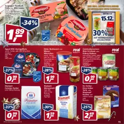 Gazetka promocyjna Real - Real Handzettel - Gazetka - ważna od 18.12 do 18.12.2021 - strona 15 - produkty: Adventskalender, bockwurst, bohne, bohnen, Dr. Oetker, eis, erbsen, filet, filets, fisch, fische, Fischer, Gemüsekonserve, hering, Herings, heringsfilets, Käse, kidney, Konserven, kuchen, LG, mais, mehl, reis, ring, sahne, salat, salate, saupiquet, Schere, Spezi, thunfisch, Ti, torte, type 405, weizenmehl, wiener, wiener würstchen, wurst, würstchen, zucker