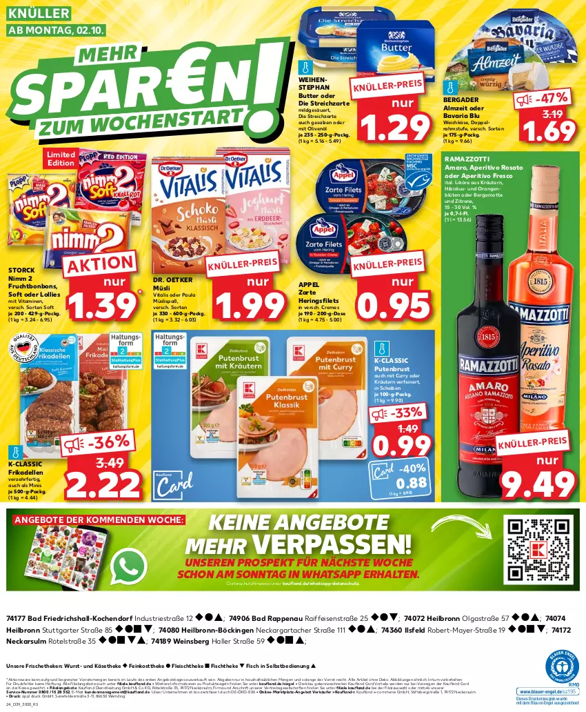 Aktueller Prospekt Kaufland - Prospekt - von 28.09 bis 04.10.2023 - strona 24 - produkty: amaro, angebot, angebote, aperitivo rosato, Astra, Bad, bavaria blu, bergader, Bergamotte, bio, Blüte, bonbons, butter, creme, curry, dell, doppelrahmstufe, Dr. Oetker, drucker, eis, elle, Engel, erde, feinkost, feinkosttheke, filet, filets, fisch, fischtheke, fleisch, frikadellen, frucht, hering, Herings, heringsfilets, Käse, käsetheke, kerze, kräuter, kräutern, LG, likör, müsli, Nimm 2, oder kräuter, olive, oliven, olivenöl, orange, orangen, Paula, pute, putenbrust, rama, ramazzott, ramazzotti, Ria, ring, rosato, salz, storck, Streichzart, Ti, vita, vitalis, Vitamine, weichkäse, weihenstephan, wein, wurst, zitrone, zott, ZTE