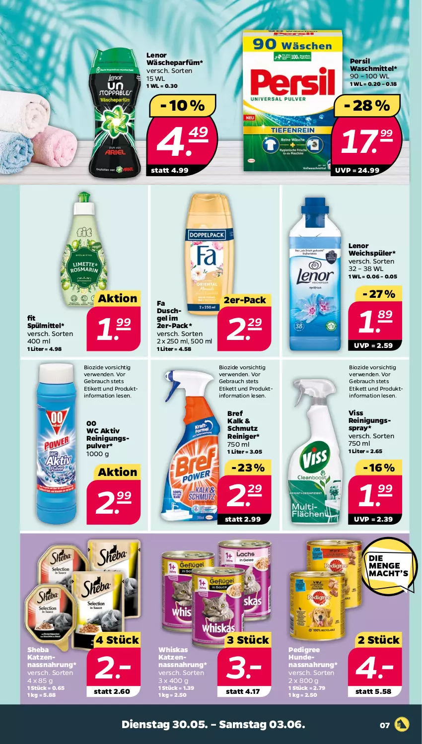 Aktueller Prospekt Netto - Woche 22 - von 30.05 bis 03.06.2023 - strona 7 - produkty: bio, Bref, duschgel, fa duschgel, lenor, lenor weichspüler, Nassnahrung, pedigree, persil, persil waschmittel, Rauch, reiniger, Reinigung, rwe, sheba, spülmittel, Ti, wäscheparfüm, waschmittel, weichspüler, whiskas