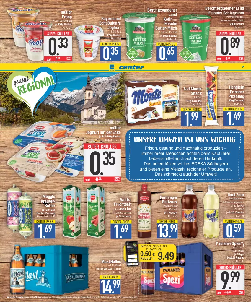 Aktueller Prospekt E Center - Angebote der Woche - von 07.08 bis 12.08.2023 - strona 7 - produkty: Becher, butter, coupon, deka, eis, elle, ente, erfrischungsgetränk, flasche, froop, frucht, fruchtsaft, getränk, henglein, joghur, joghurt, joghurt mit der ecke, Kefir, kräuter, kräuterbutter, lebensmittel, LG, likör, Maxl Helles, meggle, milch, monte, Müller, müller froop, Nektar, nuss, Paula, paulaner, Penninger Blutwurz, pizza, Pizzateig, reis, saft, schlagrahm, snack, Spezi, super-knüller, Ti, zott, Zott Monte, ZTE, zucker