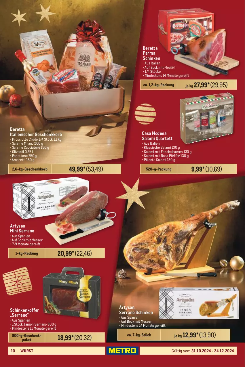 Aktueller Prospekt Metro - Geschenkkörbe und Präsentideen - von 31.10 bis 24.12.2024 - strona 10 - produkty: ACC, Casa Modena, fenchel, jamón serrano, koffer, korb, messer, Mode, olive, oliven, olivenöl, pfeffer, prosciutto, prosciutto crudo, salami, schinken, serrano, serrano schinken, Ti, wurst