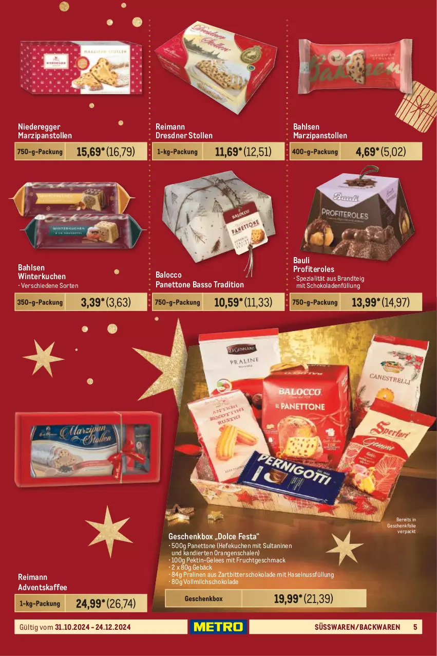 Aktueller Prospekt Metro - Geschenkkörbe und Präsentideen - von 31.10 bis 24.12.2024 - strona 5 - produkty: backwaren, bahlsen, Bau, brandt, Dresdner Stollen, Egger, frucht, gelee, Geschenkbox, haselnuss, Hefe, kaffee, kuchen, mac, marzipan, milch, mit frucht, nuss, orange, orangen, pralinen, Profiteroles, Schal, Schale, schoko, schokolade, schokoladen, Spezi, Stollen, süsswaren, Ti, vollmilch, Zartbitterschokolade