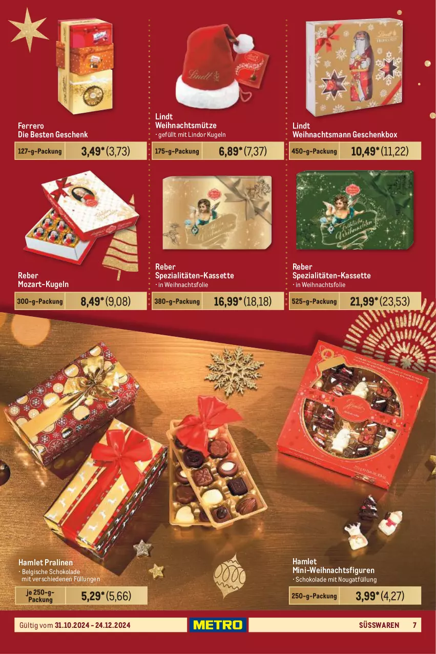 Aktueller Prospekt Metro - Geschenkkörbe und Präsentideen - von 31.10 bis 24.12.2024 - strona 7 - produkty: ferrero, Geschenkbox, Kugel, LG, lindor, lindt, Mütze, pralinen, schoko, schokolade, Spezi, süsswaren, Ti, Weihnachtsfigur