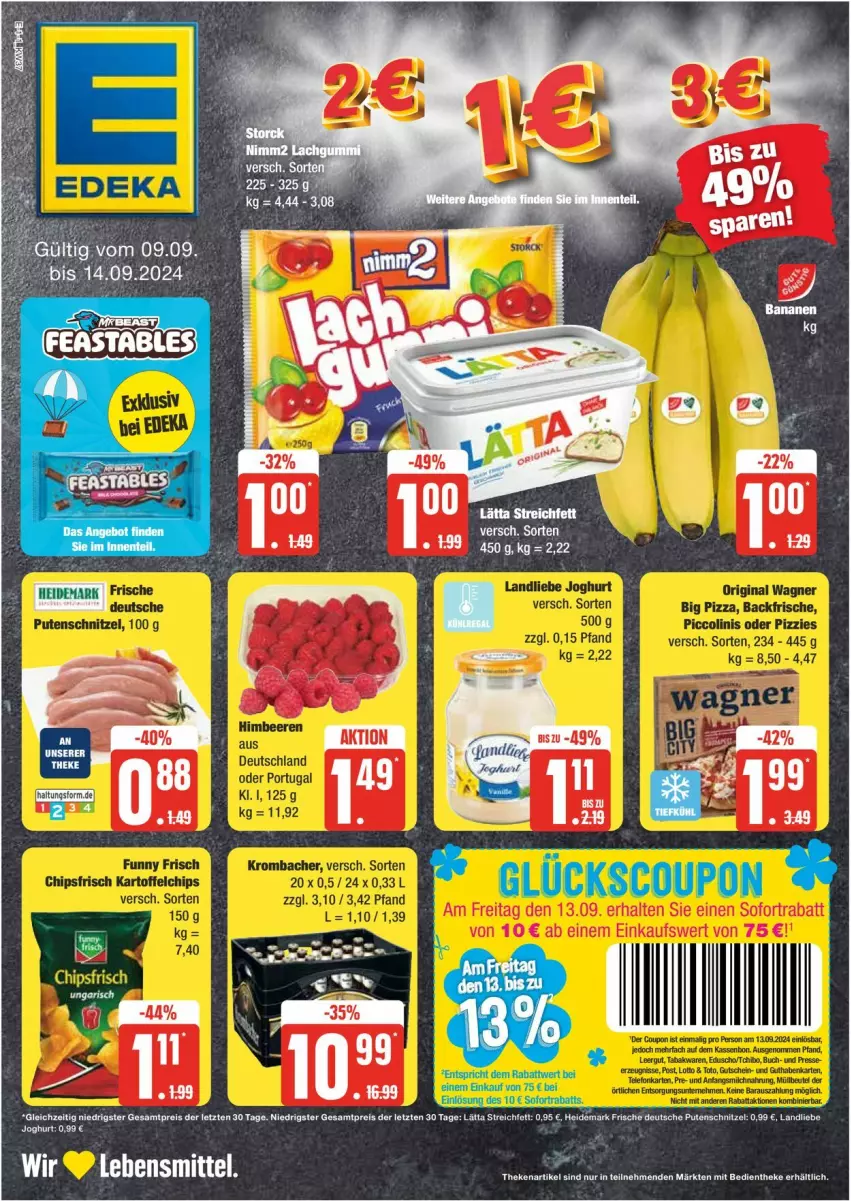 Aktueller Prospekt Edeka - Prospekte - von 09.09 bis 14.09.2024 - strona 1 - produkty: coupon, lebensmittel