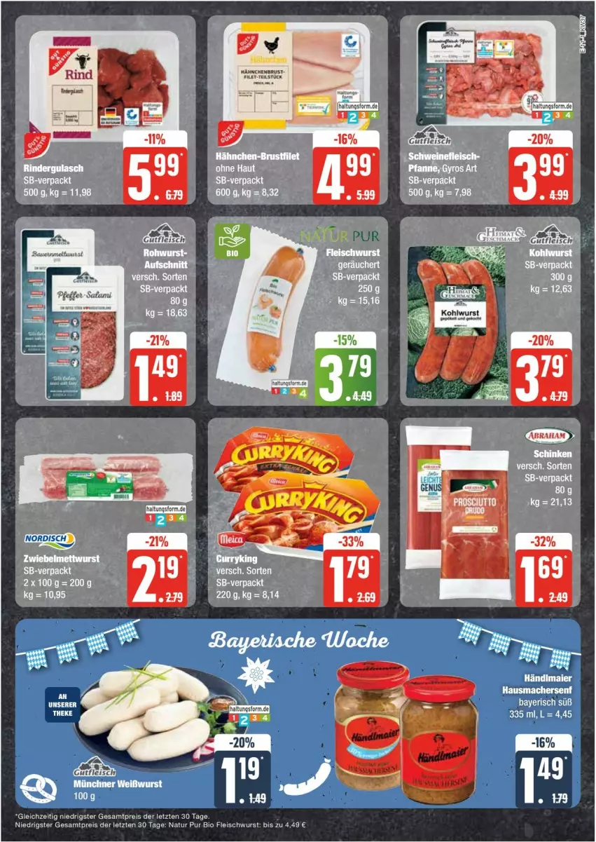 Aktueller Prospekt Edeka - Prospekte - von 09.09 bis 14.09.2024 - strona 11 - produkty: bio, eis, fleisch, fleischwurst, gulasch, Hausmacher, mac, natur, reis, rind, rinder, rindergulasch, senf, Ti, wurst, ZTE