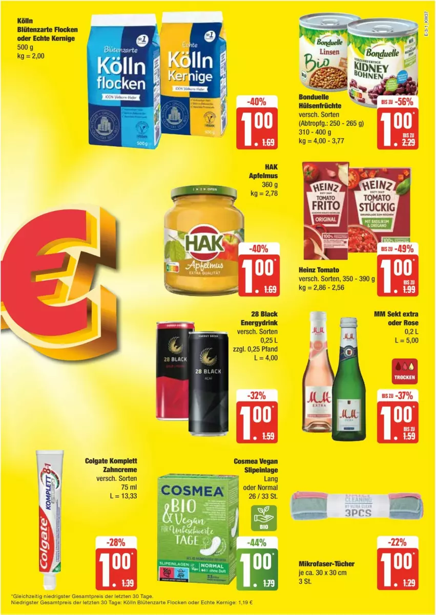 Aktueller Prospekt Edeka - Prospekte - von 09.09 bis 14.09.2024 - strona 3 - produkty: Blüte, colgate, cosmea, creme, eis, heinz, kölln, LG, mikrofaser, reis, sekt, slip, Ti, tücher, zahncreme, ZTE