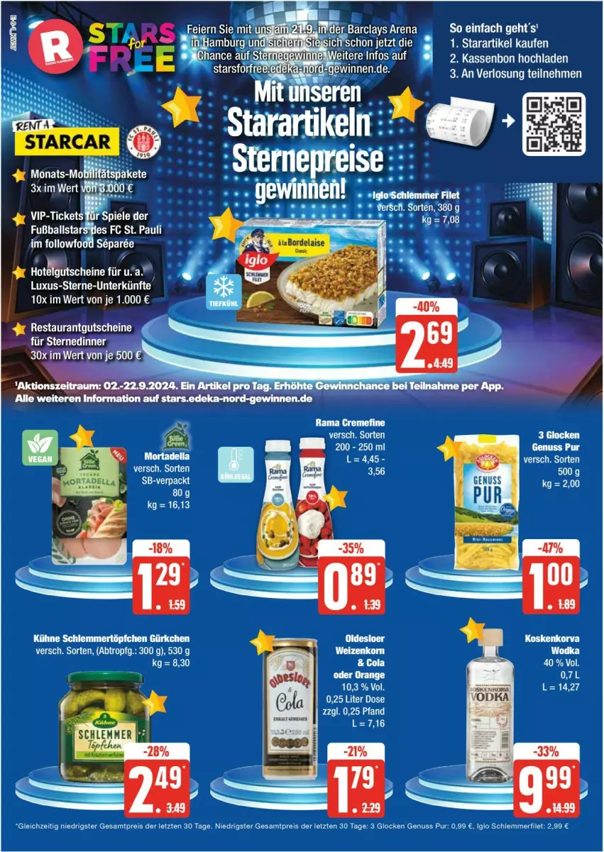 Aktueller Prospekt Edeka - Prospekte - von 09.09 bis 14.09.2024 - strona 6 - produkty: ball, creme, dell, eis, filet, Fußball, gutschein, gutscheine, iglo, mortadella, nuss, orange, rama, rama cremefine, reis, schlemmerfilet, Spiele, Ti, ZTE