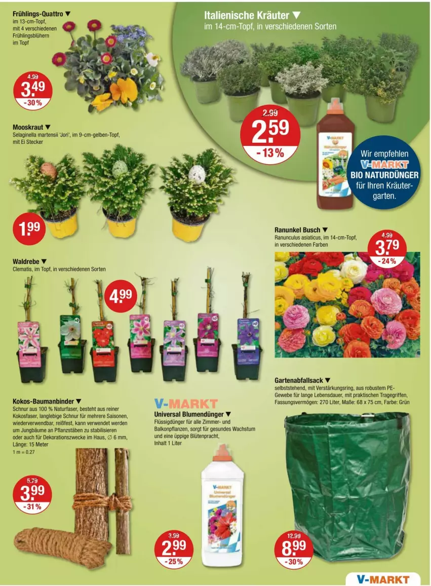 Aktueller Prospekt Vmarkt - Prospekte - von 21.03 bis 27.03.2024 - strona 21 - produkty: auer, Bau, bio, blume, blumen, Blüte, dekoration, dünger, erde, flüssigdünger, Garten, gin, kokos, Kraut, kräuter, natur, ring, rwe, sac, Ti, tisch, topf, tragegriff, weck