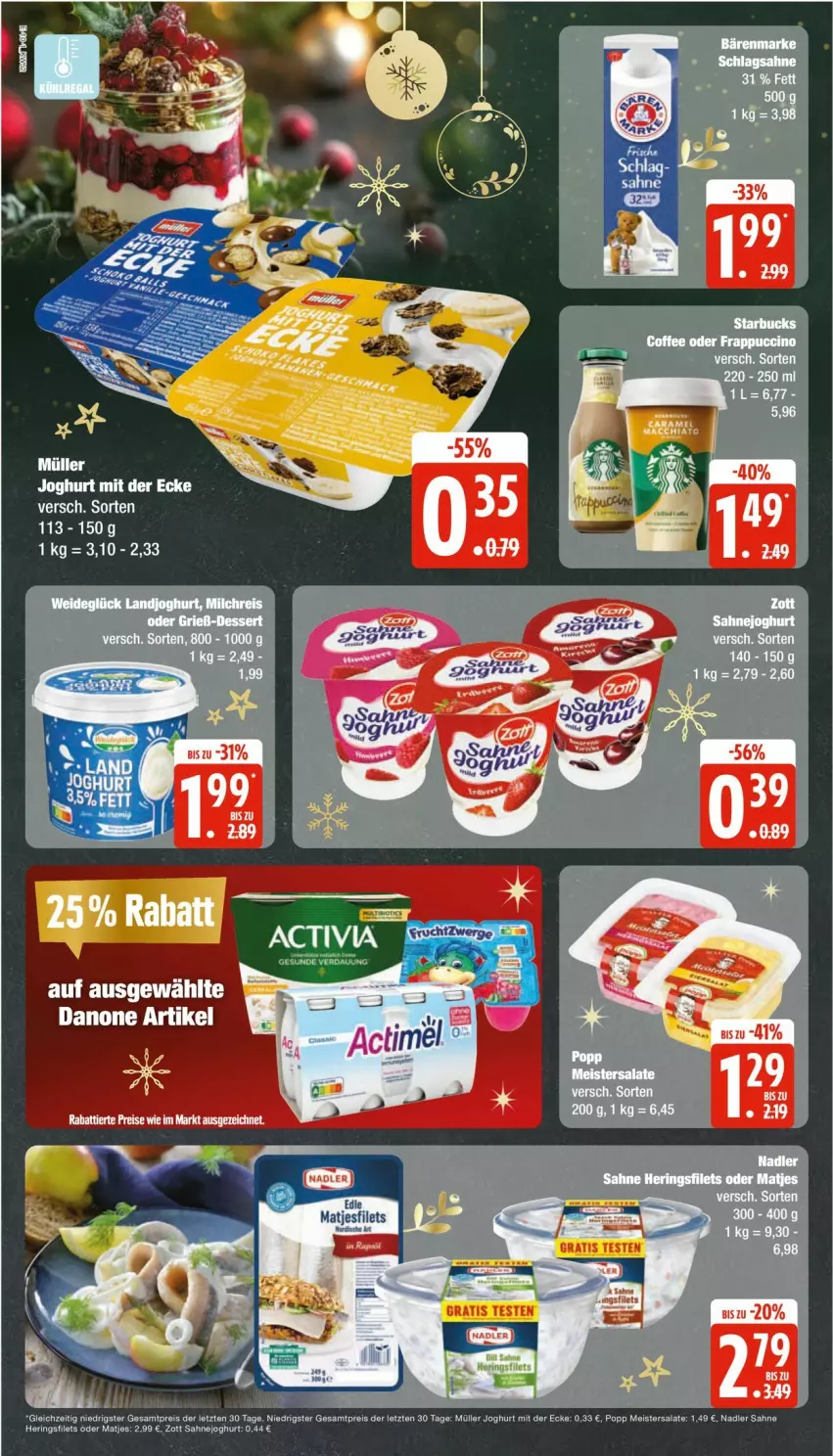 Aktueller Prospekt Edeka - Prospekte - von 23.12 bis 28.12.2024 - strona 10 - produkty: AEZ, danone, joghur, joghurt, joghurt mit der ecke, Müller, Popp, sahne, starbucks, Ti, ZTE