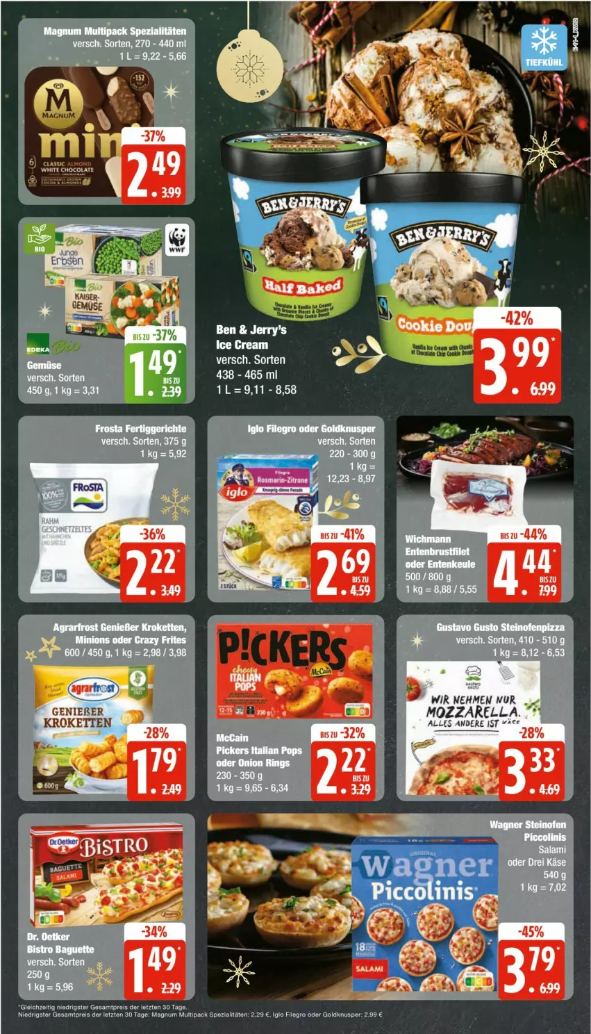 Aktueller Prospekt Edeka - Prospekte - von 23.12 bis 28.12.2024 - strona 11 - produkty: Crazy Frites, eis, ente, Entenkeule, filegro, iglo, LG, magnum, mozzarella, reis, rel, Spezi, Ti, ZTE