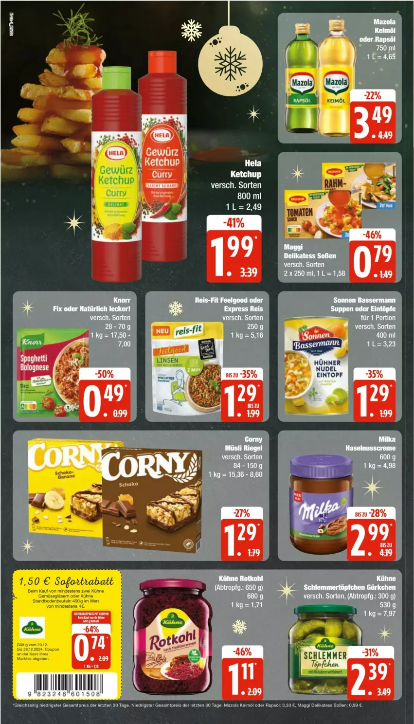 Aktueller Prospekt Edeka - Prospekte - von 23.12 bis 28.12.2024 - strona 12 - produkty: eintöpfe, eis, gewürz, keimöl, ketchup, maggi, mazola, rapsöl, reis, Soße, suppe, suppen, ZTE