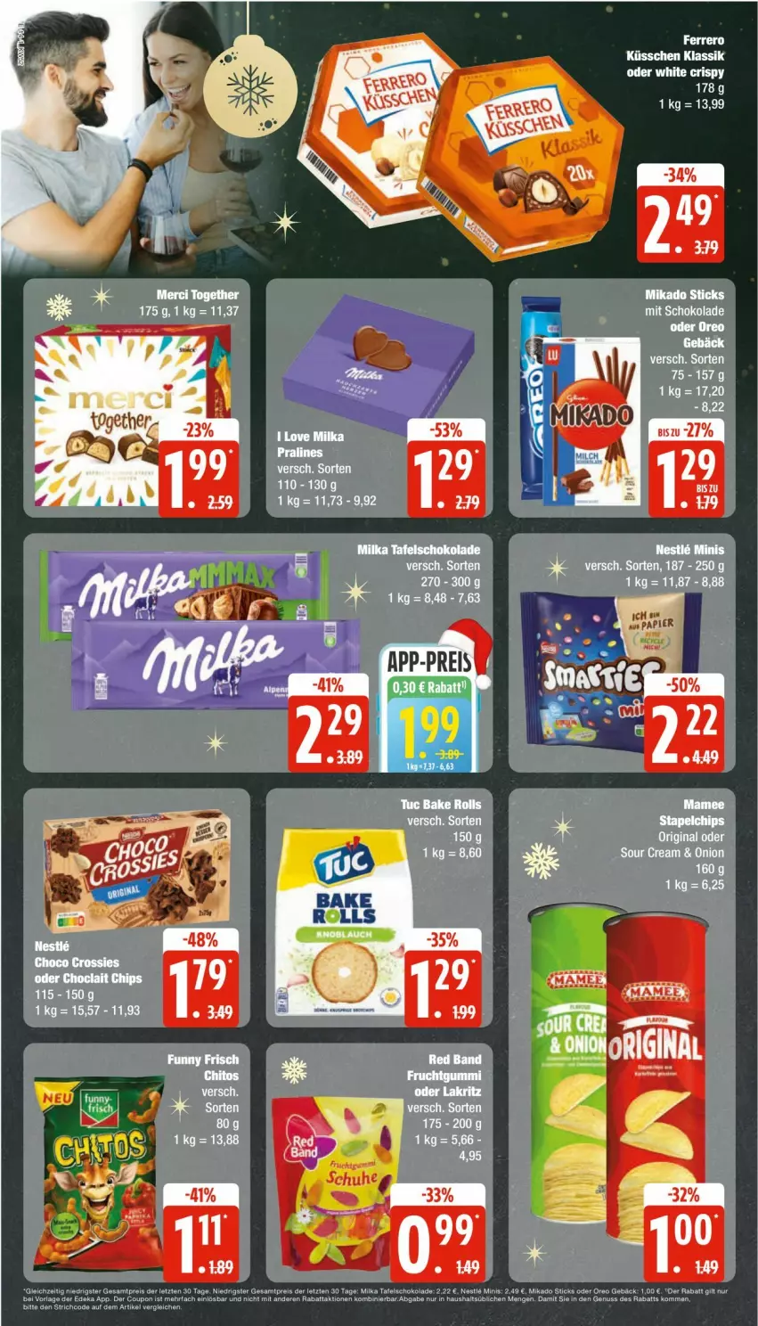 Aktueller Prospekt Edeka - Prospekte - von 23.12 bis 28.12.2024 - strona 14 - produkty: eis, ferrero, Ferrero Küsschen, gin, mikado, milka, reis, schoko, schokolade, sour cream, tafelschokolade, tee, Ti