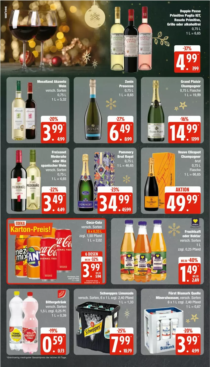 Aktueller Prospekt Edeka - Prospekte - von 23.12 bis 28.12.2024 - strona 16 - produkty: Alwa, doppio passo, eis, flasche, freixenet, limo, limonade, mineralwasser, passo, primitivo, reis, rosato, schweppes, Ti, wasser, ZTE