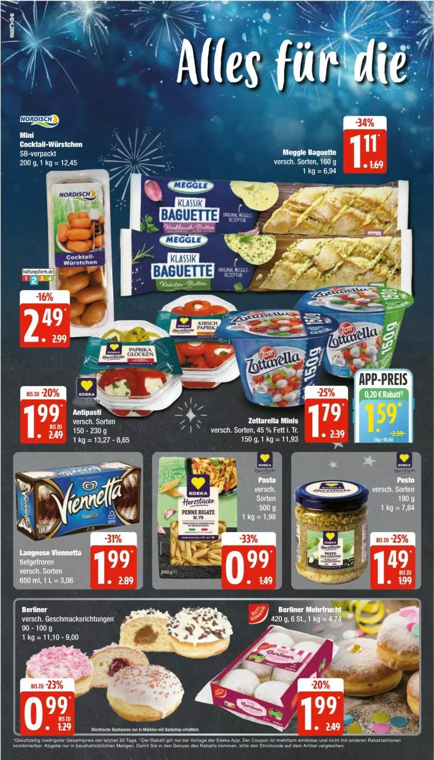 Aktueller Prospekt Edeka - Prospekte - von 23.12 bis 28.12.2024 - strona 18 - produkty: baguette, berliner, cocktail, coupon, deka, eis, mac, meggle, nuss, reis, Ti, würstchen, ZTE