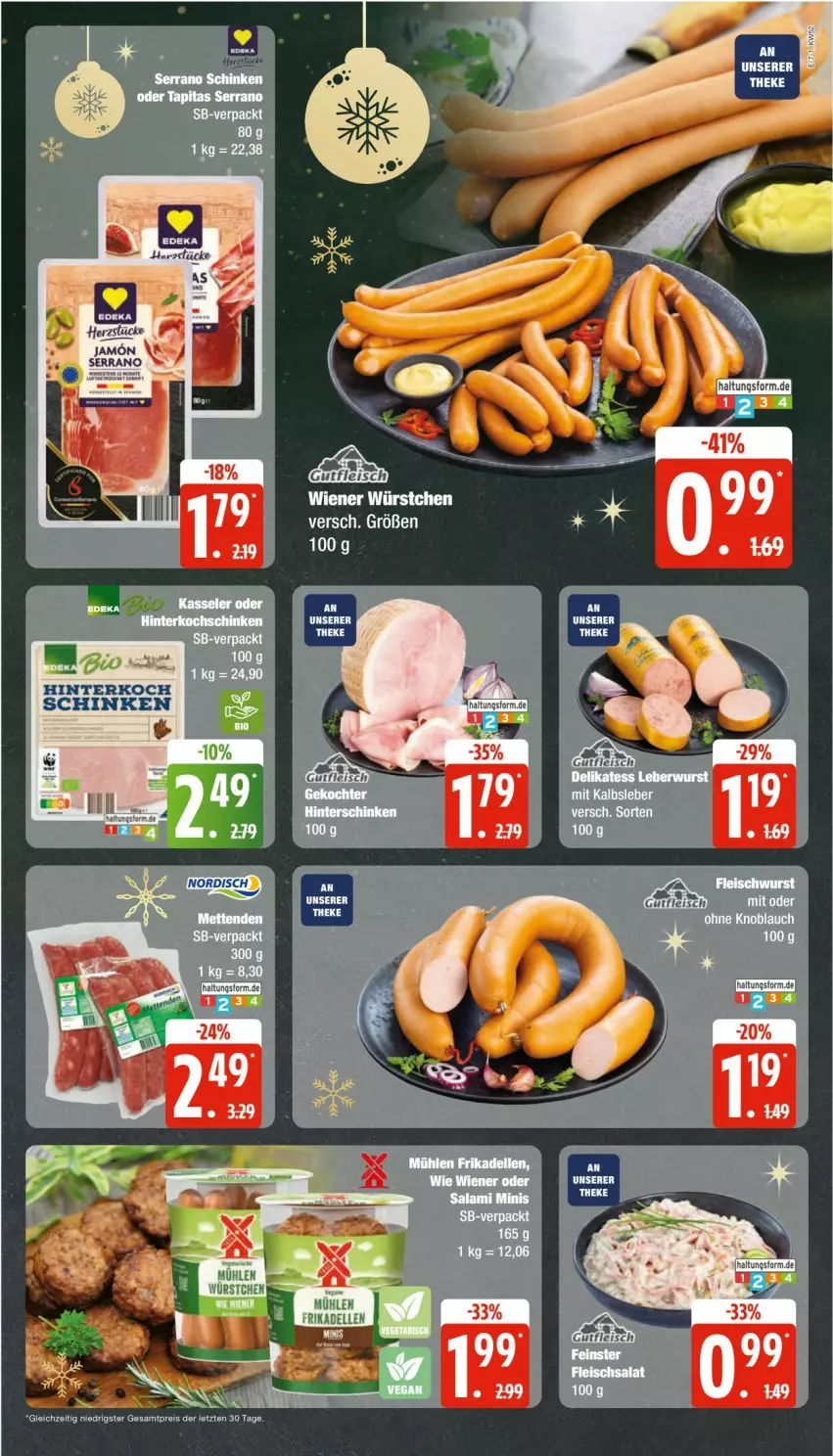 Aktueller Prospekt Edeka - Prospekte - von 23.12 bis 28.12.2024 - strona 7 - produkty: bio, dell, eis, elle, fleisch, fleischwurst, frikadellen, knoblauch, leberwurst, schinken, wurst