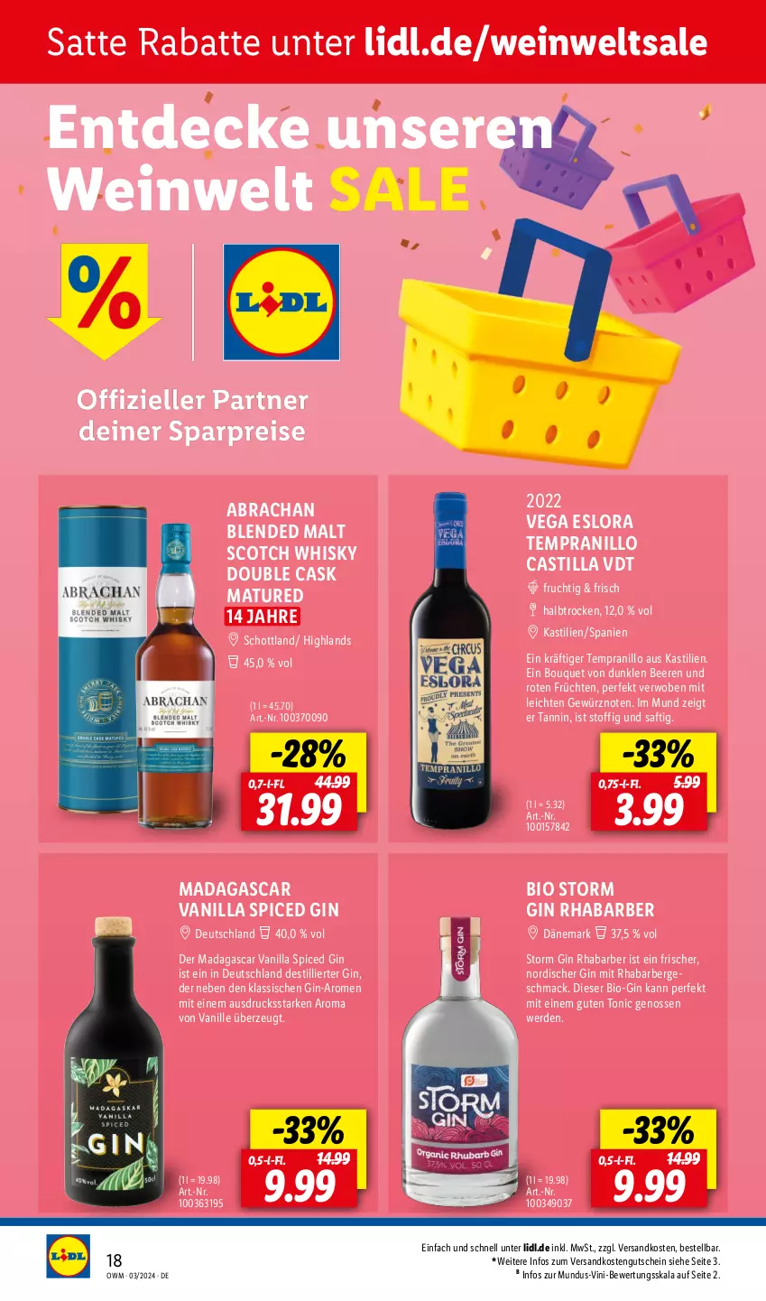 Aktueller Prospekt Lidl - Highlights in der Weinwelt - von 01.03 bis 31.03.2024 - strona 18 - produkty: asti, beere, beeren, bio, decke, erde, frucht, früchte, früchten, gewürz, gin, gutschein, mac, ndk, rhabarber, saft, schott, scotch, scotch whisky, tempranillo, Ti, tonic, vanille, wein, whisky