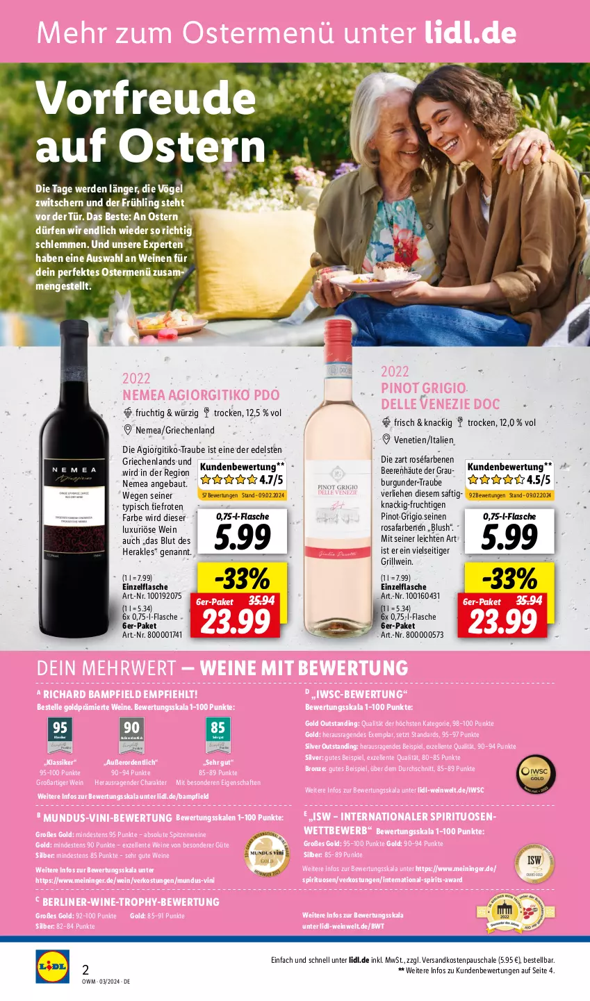 Aktueller Prospekt Lidl - Highlights in der Weinwelt - von 01.03 bis 31.03.2024 - strona 2 - produkty: Bau, beere, beeren, berliner, burgunder, dell, eis, elle, ente, erde, flasche, frucht, grauburgunder, grill, gutschein, ndk, Pinot, pinot grigio, rwe, saft, Schal, Schale, spirituosen, Ti, wein, weine