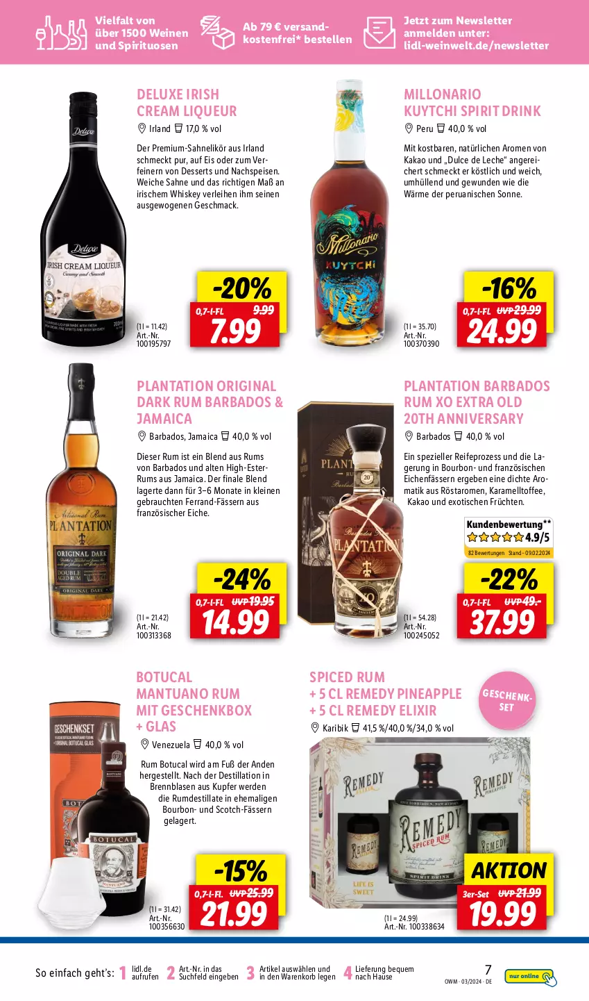 Aktueller Prospekt Lidl - Highlights in der Weinwelt - von 01.03 bis 31.03.2024 - strona 7 - produkty: Apple, Bad, bourbon, dessert, desserts, drink, eis, elle, erde, früchte, früchten, Geschenkbox, gin, irish cream, kakao, karamell, korb, leine, likör, liqueur, mac, ndk, Rauch, rum, sahne, scotch, Spezi, spirituosen, Ti, tisch, tuc, versandkostenfrei, wein, weine, whiskey