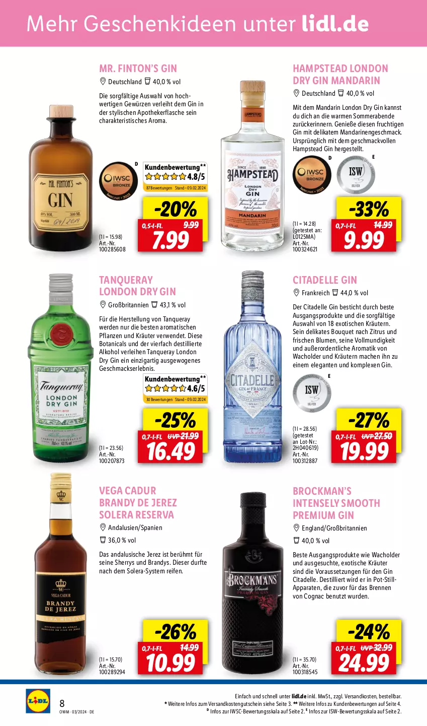 Aktueller Prospekt Lidl - Highlights in der Weinwelt - von 01.03 bis 31.03.2024 - strona 8 - produkty: alkohol, Apotheke, blume, blumen, brita, Brock, Cognac, dell, dry gin, elle, erde, flasche, frucht, gewürz, gin, gutschein, kräuter, kräutern, london dry, london dry gin, mac, mandarine, mandarinen, ndk, pflanze, pflanzen, reifen, rwe, Tanqueray, Ti, tisch