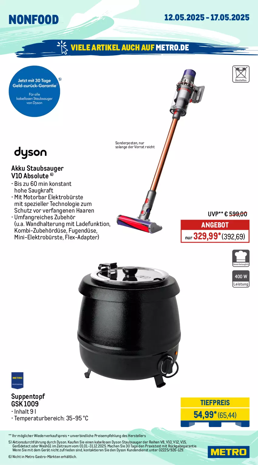Aktueller Prospekt Metro - Wochen-Angebote Gastro - von 12.05 bis 17.05.2025 - strona 16 - produkty: adapter, akku, angebot, bürste, Dyson, eis, Elektro, elle, kraft, mac, Metro, metro gastro, reis, sonderposten, Spezi, staubsauger, suppe, suppen, teller, Ti, tiefpreis, Tiere, topf, wandhalterung