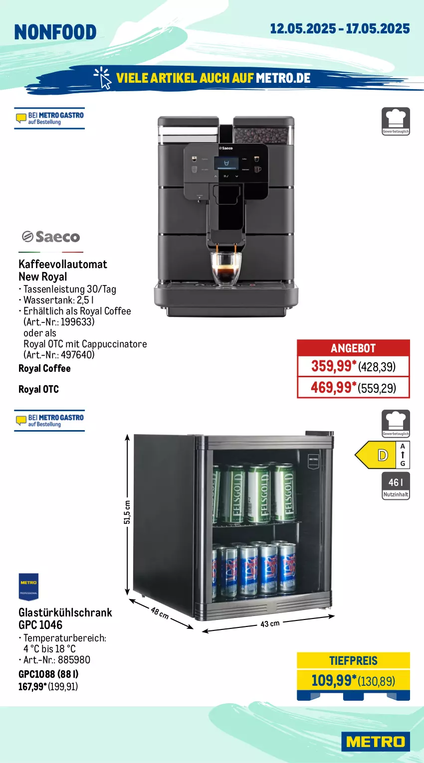 Aktueller Prospekt Metro - Wochen-Angebote Gastro - von 12.05 bis 17.05.2025 - strona 17 - produkty: angebot, auto, Cap, cin, eis, Glastür, kaffee, kaffeevollautomat, kühlschrank, Metro, reis, Schrank, tasse, Ti, tiefpreis, wasser, wassertank