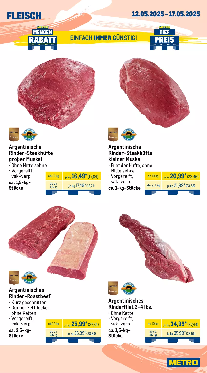 Aktueller Prospekt Metro - Wochen-Angebote Gastro - von 12.05 bis 17.05.2025 - strona 4 - produkty: beef, decke, Deckel, eis, filet, fleisch, Kette, leine, rind, rinder, rinderfilet, roastbeef, schnitten, steak, steakhüfte, Ti