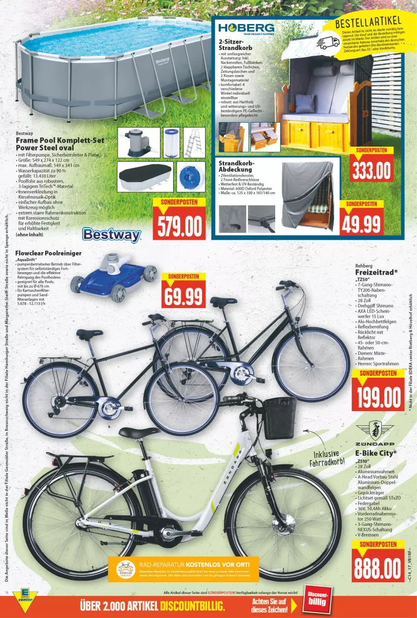 Aktueller Prospekt E Center - Angebote der Woche - von 04.04 bis 09.04.2022 - strona 17 - produkty: akku, angebot, angebote, aqua, Bau, bestway, bett, braun, burger, deka, E-Bike, elle, ente, Fahrrad, felgen, fenster, gabel, hamburger, hochbett, Holz, kissen, kleid, Kleidung, korb, LG, ndk, nexus, pool, quad, reiniger, Reinigung, Ria, rücklicht, Schal, shimano, Sport, strandkorb, tee, Ti, tisch, wasser, werkzeug, zundapp