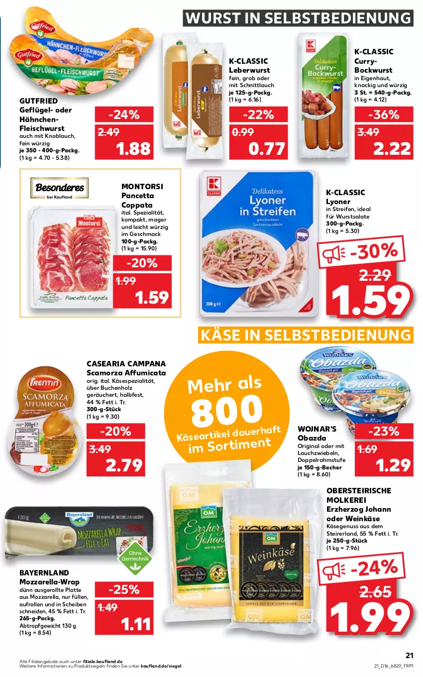 Aktueller Prospekt Kaufland - von 21.04 bis 27.04.2022 - strona 21 - produkty: angebot, angebote, Becher, bockwurst, buch, curry, doppelrahmstufe, eis, fleisch, fleischwurst, Geflügel, gin, gutfried, Hähnchenfleisch, Holz, Käse, knoblauch, latte, Lauchzwiebel, lauchzwiebeln, leberwurst, lyoner, mac, mit knoblauch, montorsi, mozzarella, nuss, obazda, reifen, rel, Ria, salat, salate, Scamorza, schnittlauch, Spezi, Ti, wein, Weinkäse, wrap, wurst, wurst in selbstbedienung, Yo, zwiebel, zwiebeln