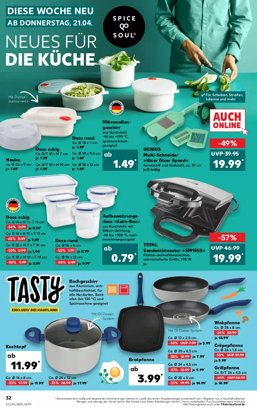 Aktueller Prospekt Kaufland - von 21.04 bis 27.04.2022 - strona 32 - produkty: angebot, angebote, Aufbewahrungsdose, backofen, bratpfanne, edelstahl, eis, elle, geschirr, grill, Grillpfanne, herdarten, Kochtopf, küche, latte, mikrowelle, Ofen, pfanne, Pfau, reifen, sandwich, spee, spülmaschinen, tefal, Ti, toast, toaster, topf, wok, ZTE