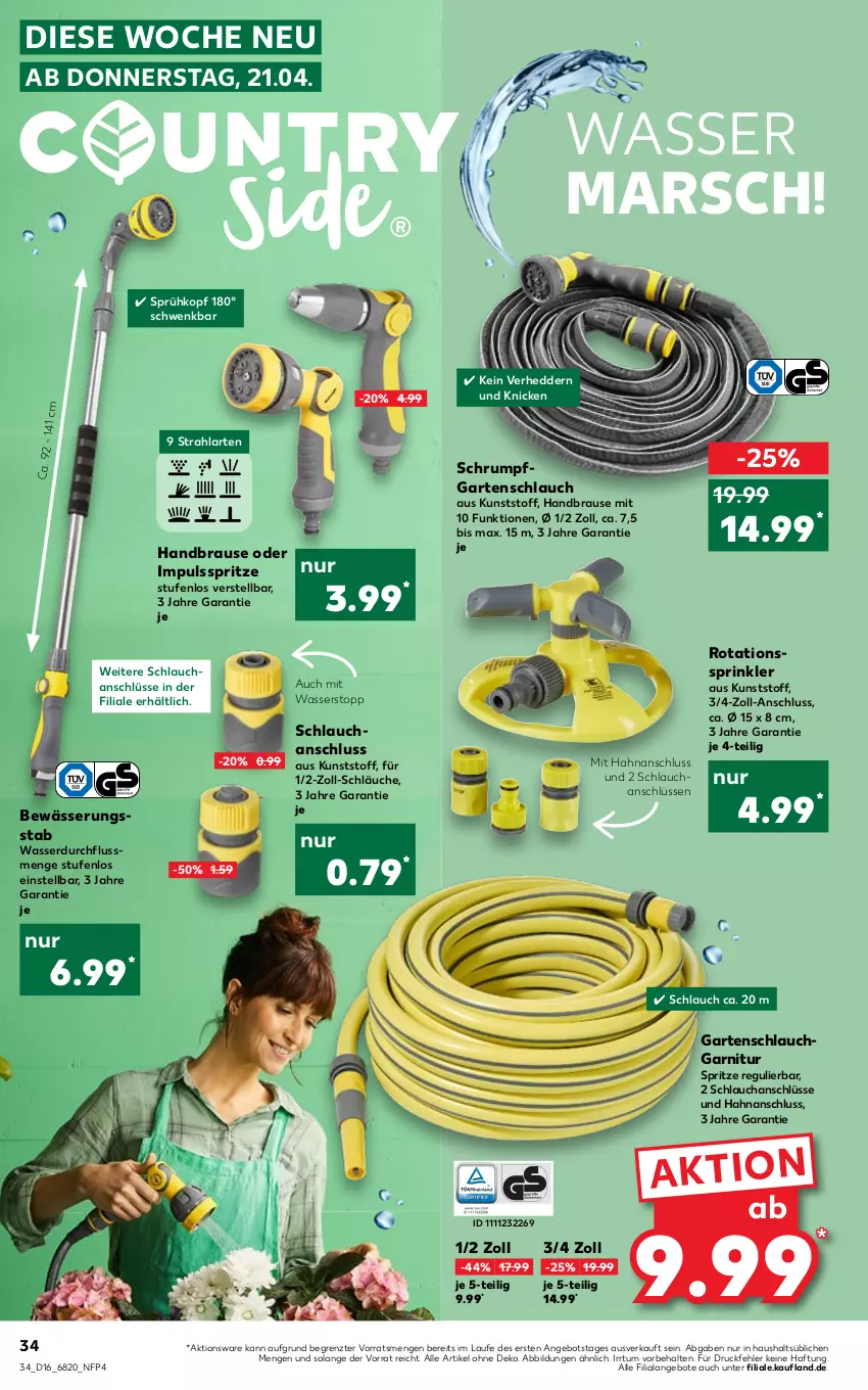 Aktueller Prospekt Kaufland - von 21.04 bis 27.04.2022 - strona 34 - produkty: angebot, angebote, brause, garnitur, Garten, gartenschlauch, handbrause, Impulsspritze, mars, rum, schlauch, schläuche, Ti, wasser, ZTE