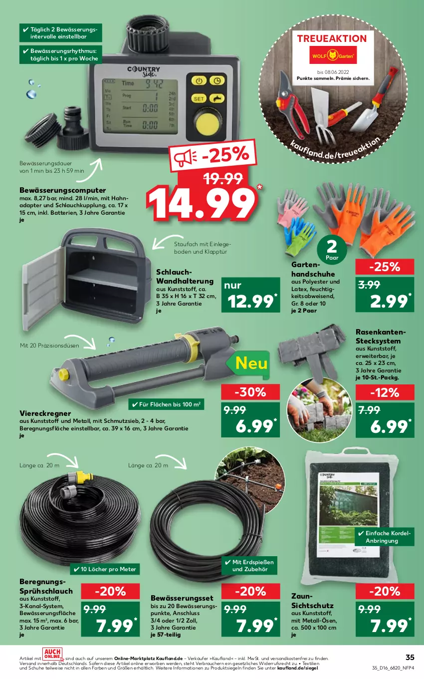 Aktueller Prospekt Kaufland - von 21.04 bis 27.04.2022 - strona 35 - produkty: adapter, auer, batterie, batterien, computer, eis, Elan, erde, Garten, handschuhe, ndk, pute, rasen, Rauch, ring, rwe, schlauch, schuhe, Ti, versandkostenfrei, Viereckregner, wandhalterung