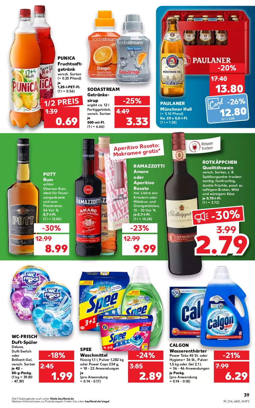 Aktueller Prospekt Kaufland - von 21.04 bis 27.04.2022 - strona 39 - produkty: amaro, angebot, angebote, aperitivo rosato, bier, Biere, Blüte, bowle, braten, burgunder, calgon, Cap, eis, frucht, früchte, fruchtsaft, fruchtsaftgetränk, getränk, getränke, getränkesirup, Käse, kräuter, kräutern, LG, likör, orange, orangen, Paula, paulaner, punica, qualitätswein, rama, ramazzott, ramazzotti, reis, rosato, rotkäppchen, rotwein, rum, saft, sirup, Soda, sodastream, spätburgunder, spee, Ti, waschmittel, wasser, wasserenthärter, wein, Wild, Zangen, zott