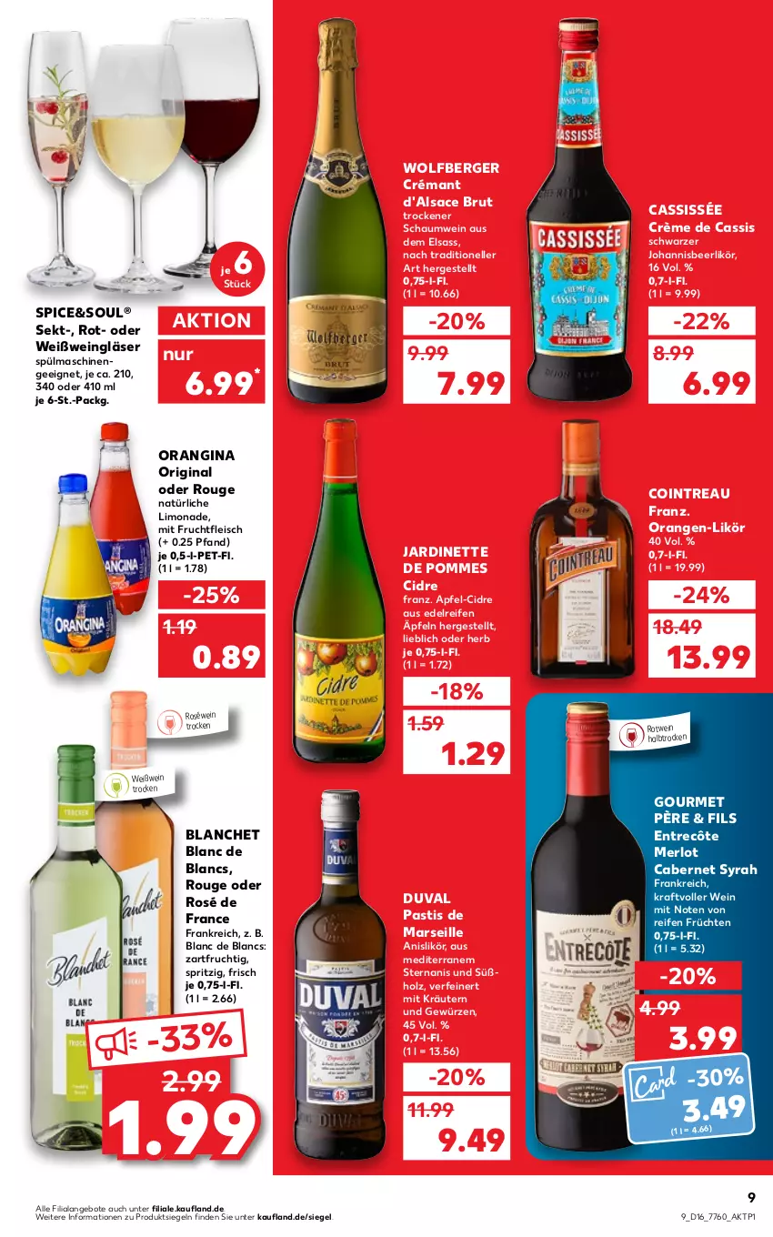 Aktueller Prospekt Kaufland - von 21.04 bis 27.04.2022 - strona 9 - produkty: angebot, angebote, apfel, asti, Berger, brut, cabernet, cassis, de blancs, eis, elle, entrecôte, fleisch, frucht, früchte, früchten, fruchtfleisch, gewürz, gin, Gläser, Holz, kraft, kräuter, kräutern, likör, limo, limonade, mars, merl, merlot, mit frucht, orange, orangen, orangina, pommes, reifen, roséwein, rotwein, rouge, sac, sekt, spülmaschinen, Ti, wein, Weingläser, Weißwein