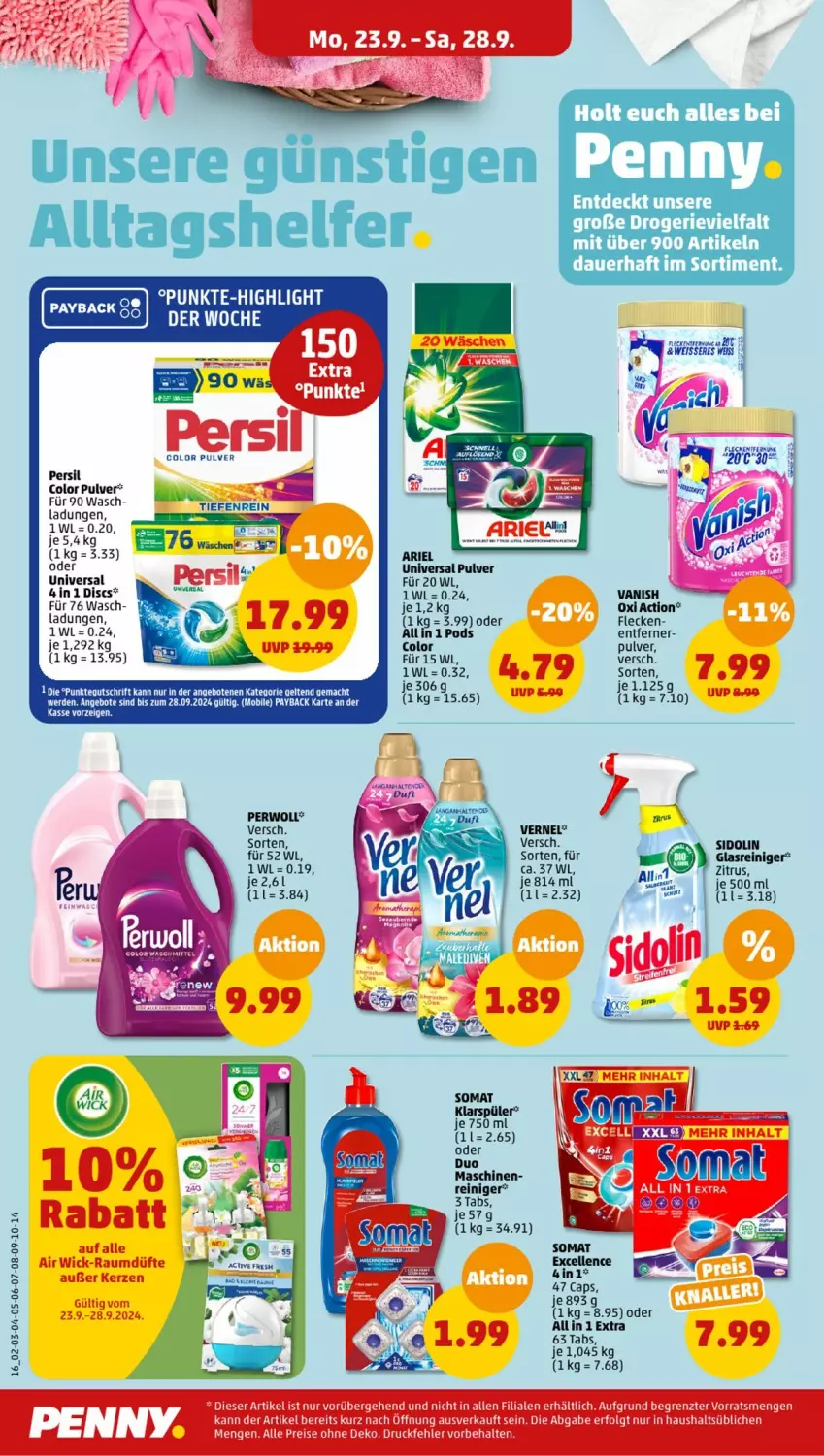 Aktueller Prospekt Penny - Prospekte - von 23.09 bis 28.09.2024 - strona 16 - produkty: aeg, angebot, angebote, ariel, auer, Bad, erde, Glasreiniger, klarspüler, mac, oxi action, payback, persil, Pods, reiniger, rum, sidolin, Ti, universal pulver, vernel